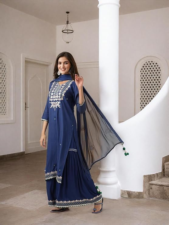 ishin Gotta patti detail straight kurta with sharara and dupatta — 5
