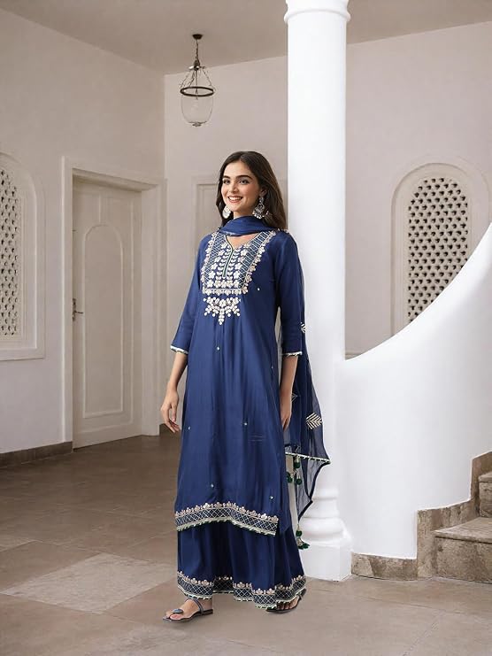 ishin Gotta patti detail straight kurta with sharara and dupatta — 3