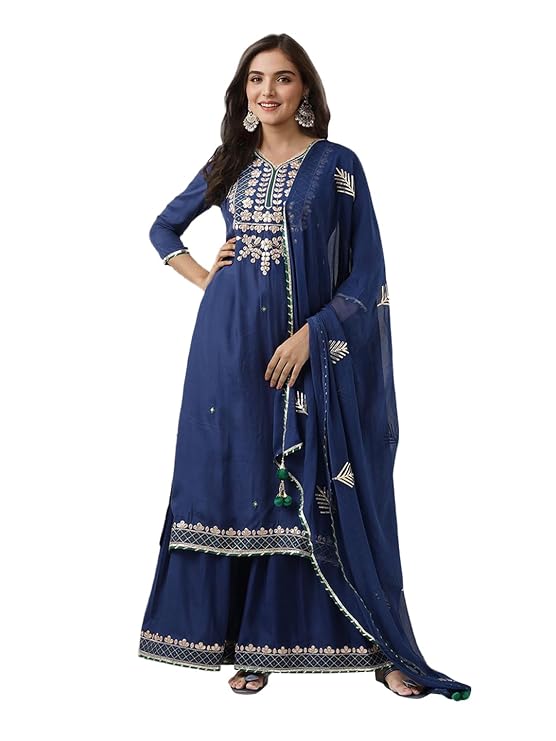 ishin Gotta patti detail straight kurta with sharara and dupatta