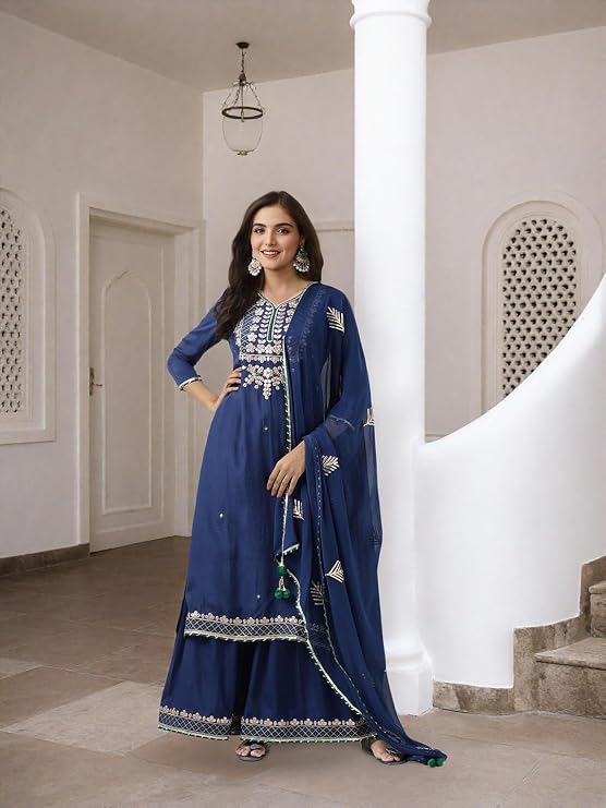 ishin Gotta patti detail straight kurta with sharara and dupatta — 4